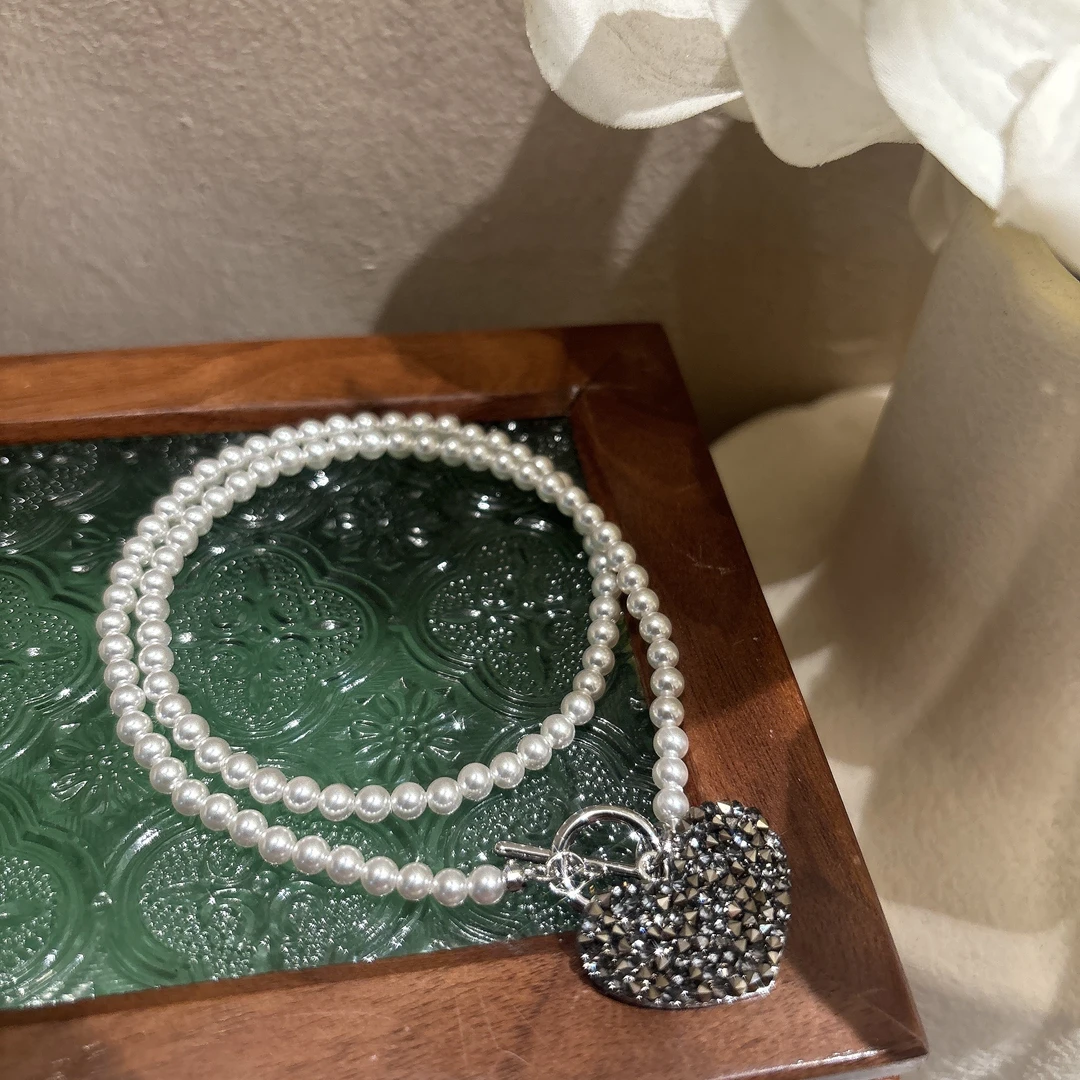 铜合金项链 高级细闪爱心珠珠项链X420