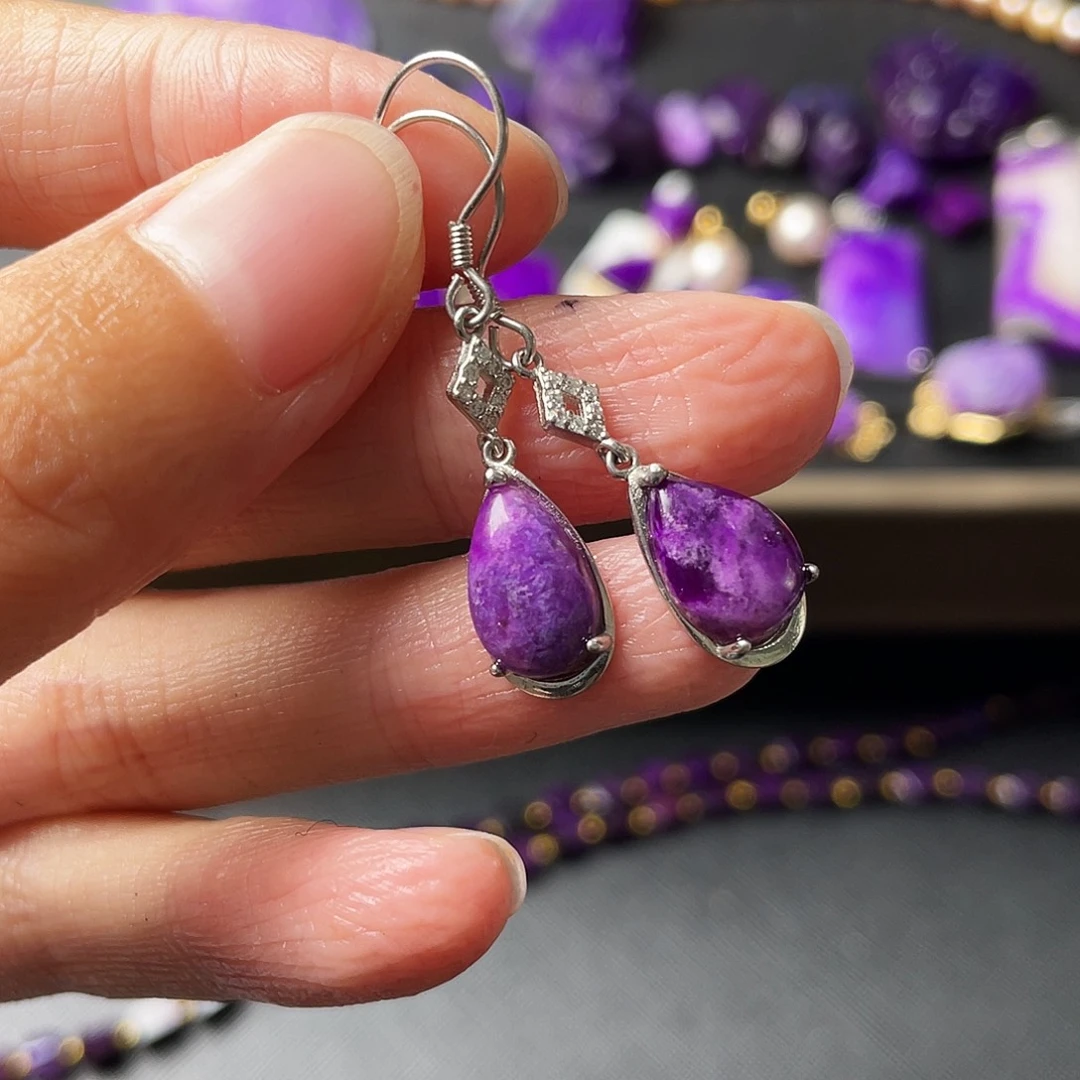 银S925镶嵌苏纪石（舒俱来）耳环