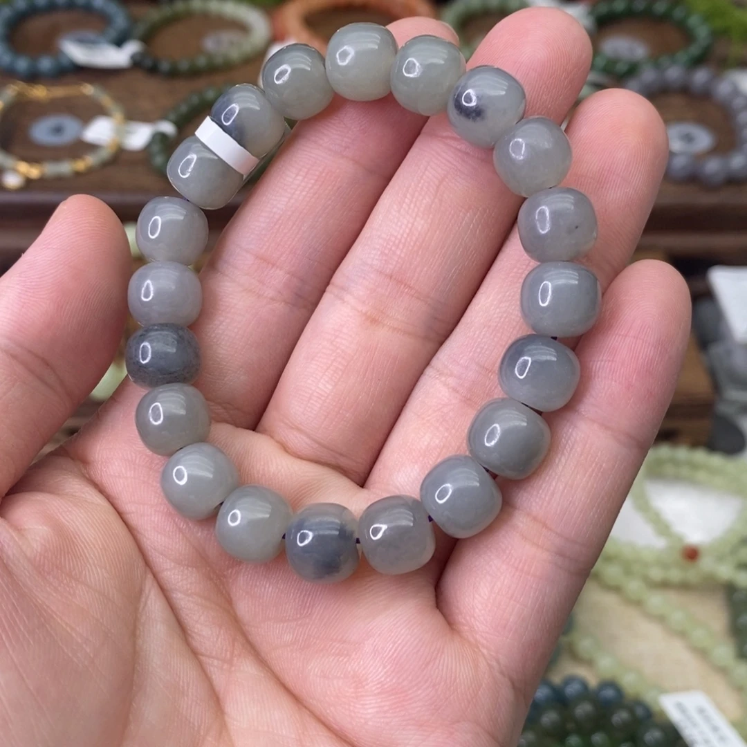 和田玉未镶嵌手链烟紫老型珠卡10