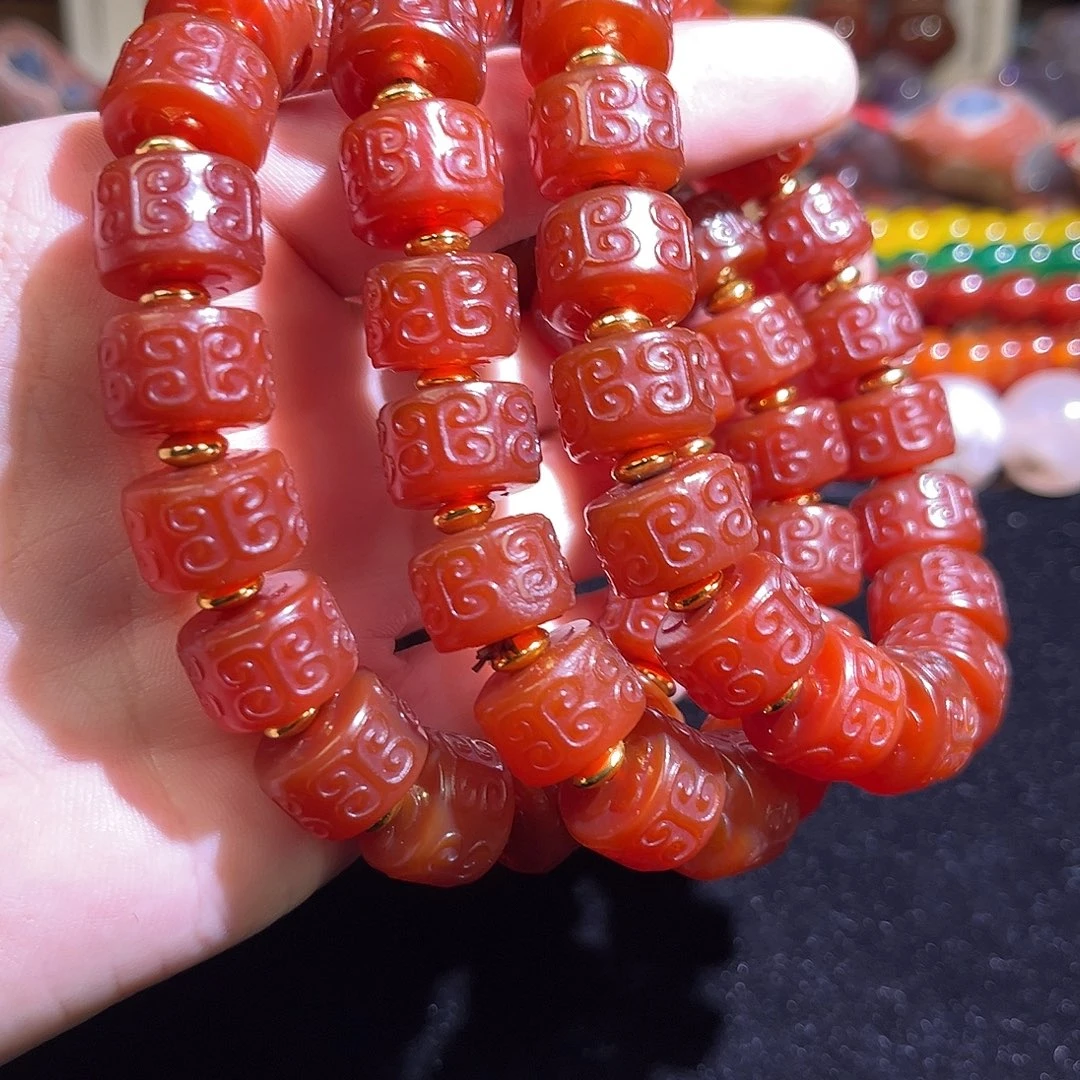 玛瑙/玉髓未镶嵌珠宝半成品回纹红玛瑙手链