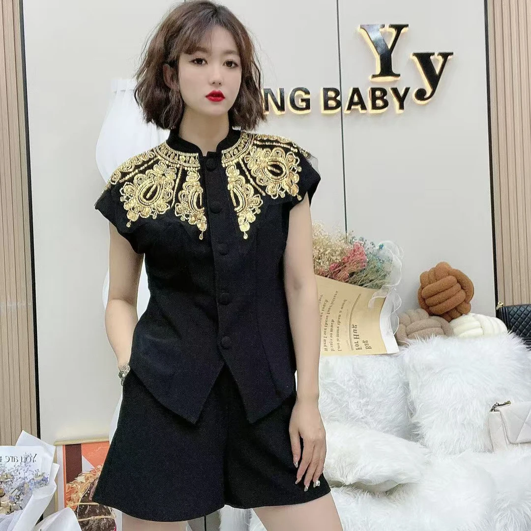 YY大码(富家千金)洋气休闲时尚显瘦气质重工套装