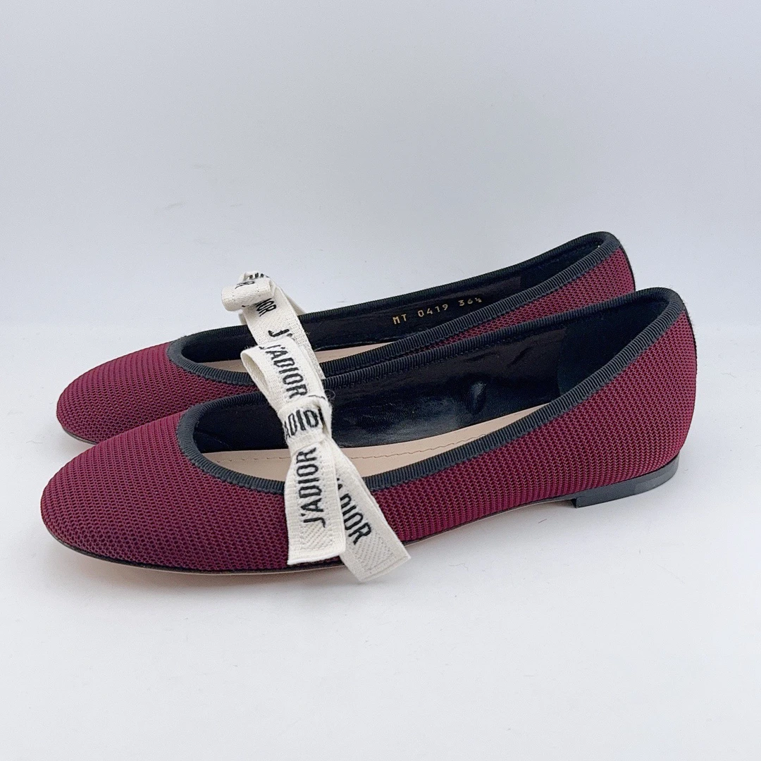 36.5码/未使用/Dior/迪奥 酒红色蝴蝶结平底鞋