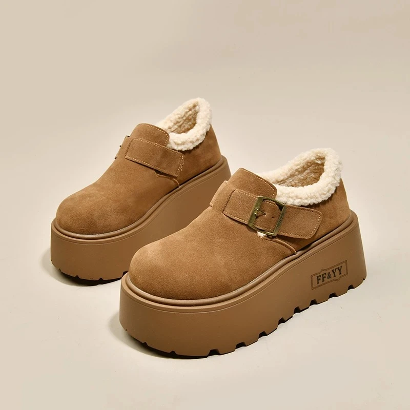 [二哥专属]厚底勃肯鞋女加绒乐福鞋新款冬季保暖毛毛棉鞋R 888