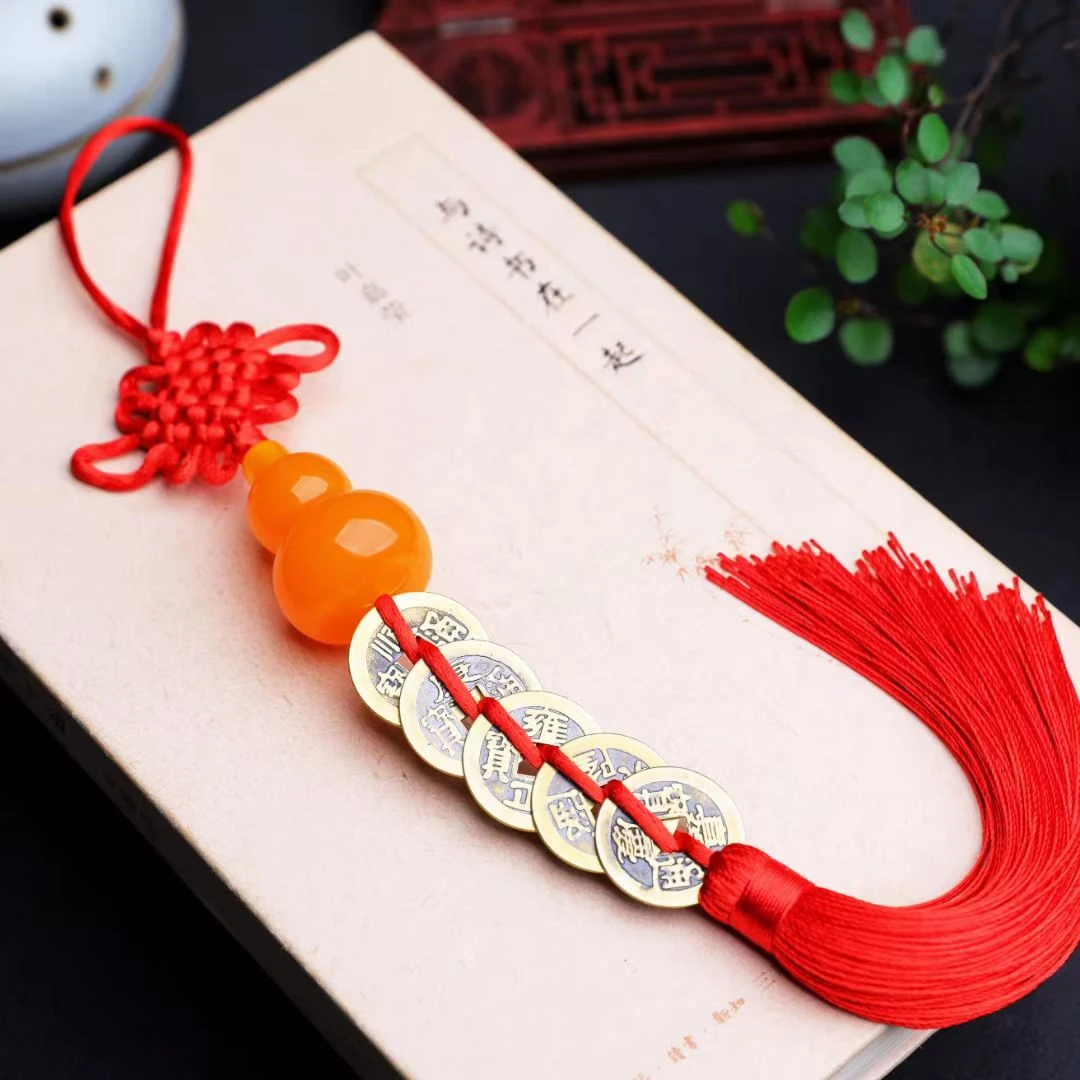 五帝钱文创风水挂件绳饰手绳吉祥物红色绳子红绳挂绳流苏民族风