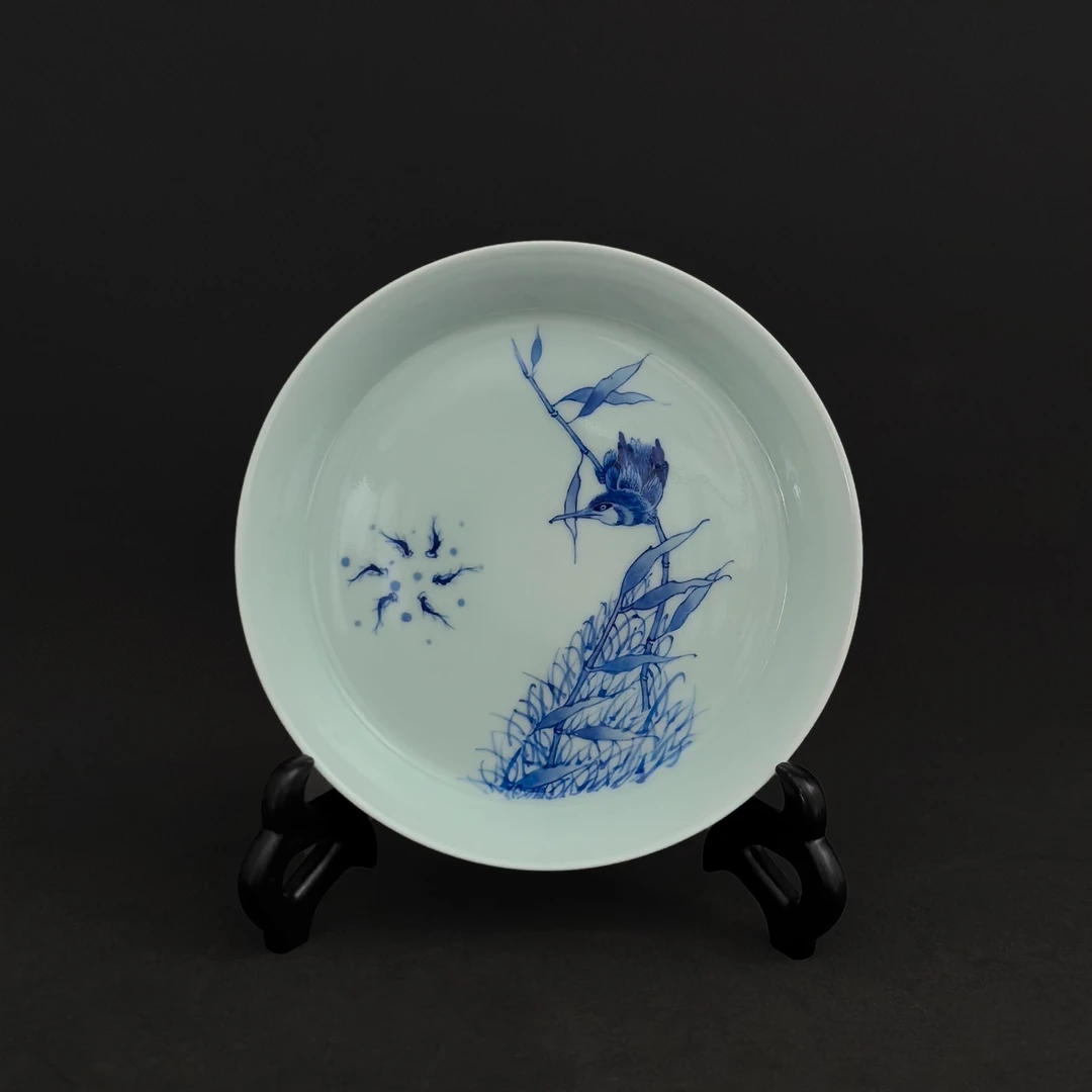 【立勤堂】青花单翠花鸟壶承