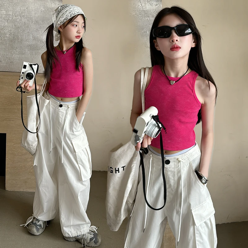 女童背心外穿洋气时髦短款露脐女孩无袖t上衣打底吊带炸街潮