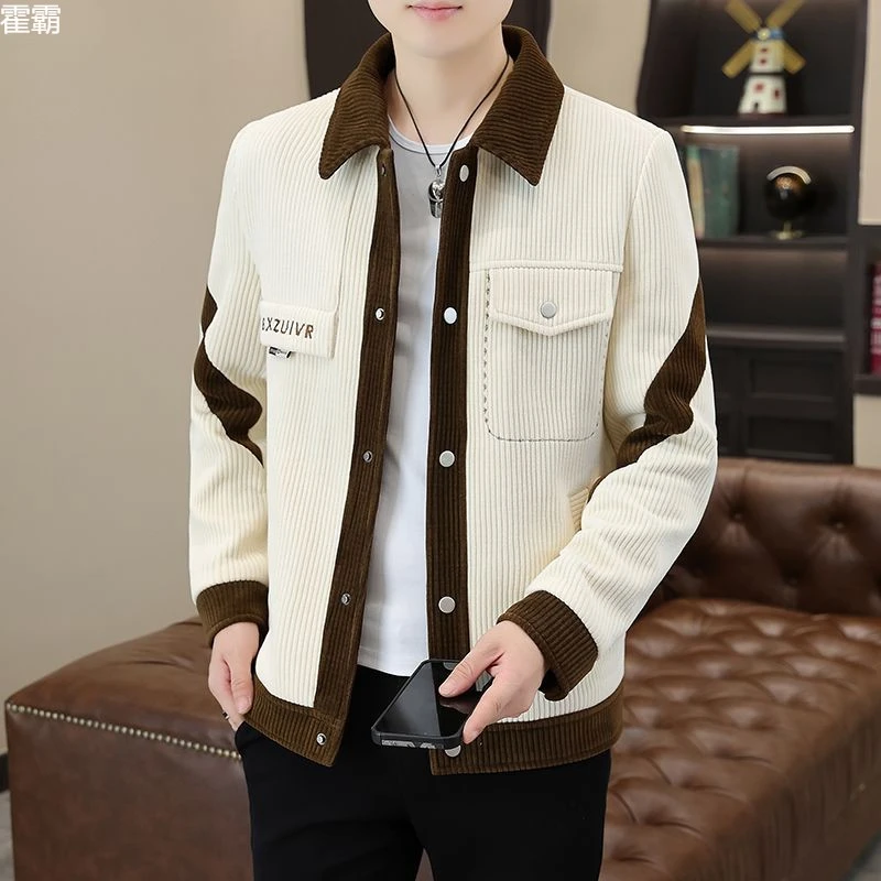 潮牌轻奢高端男士秋冬新款加棉加厚韩版外套时尚百搭翻领夹克男