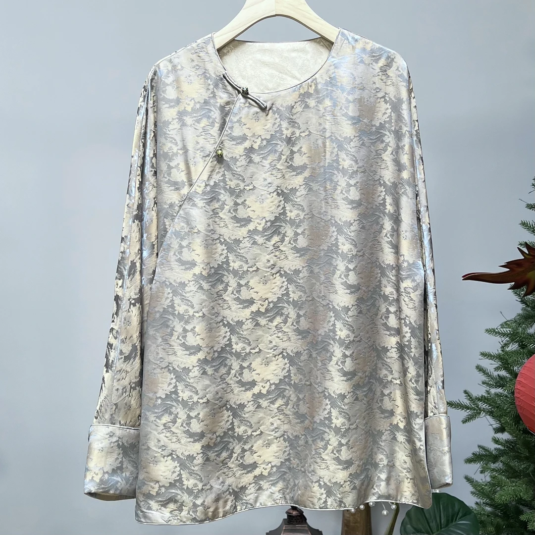 清涛 - 桑蚕丝新宋锦！新中式国风圆领斜襟外套