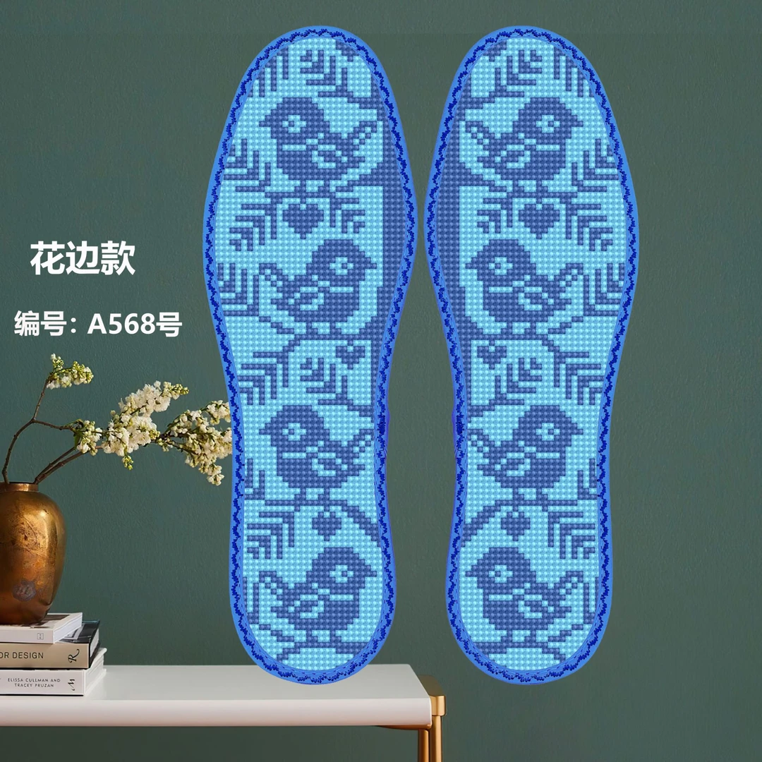 花边七层棉布高品质刺绣鞋垫简单印花手工刺绣吸汗透气半成品鞋垫