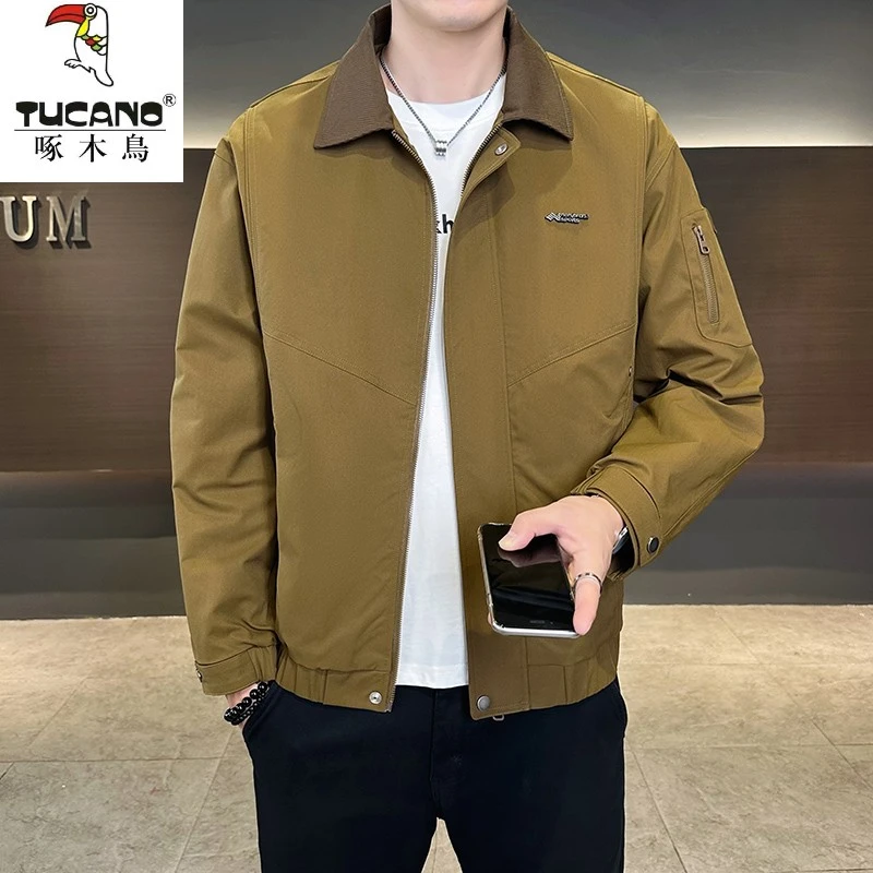 TUCANO/啄木鳥秋季老钱风收口袖翻领本布下摆夹克衫原色耐磨外套