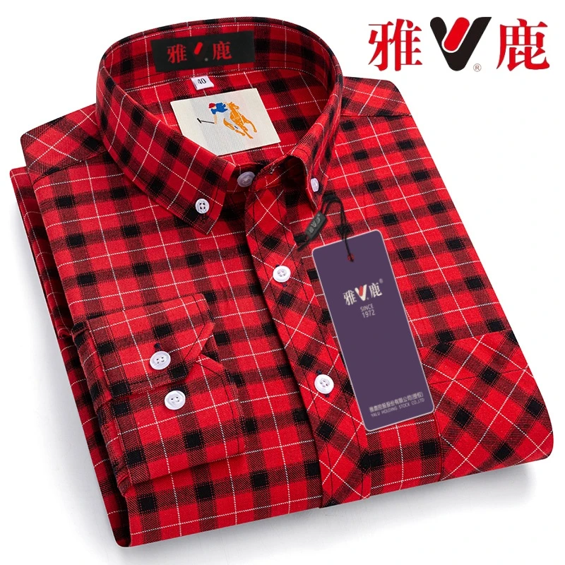 V/雅鹿衬衫男长袖全棉格子外穿休闲商务百搭通勤上班爆款春秋衬衣