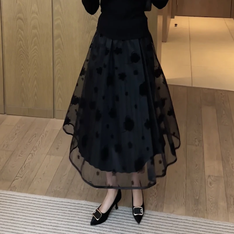 女士网纱半身裙春秋2025年新款高腰一步显瘦时尚中长款裙子
