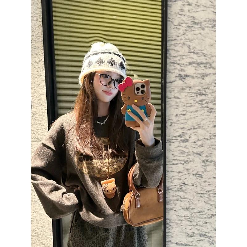 【复古豹纹】秋冬色系美式复古豹纹英文宽松卫衣-WY20251370