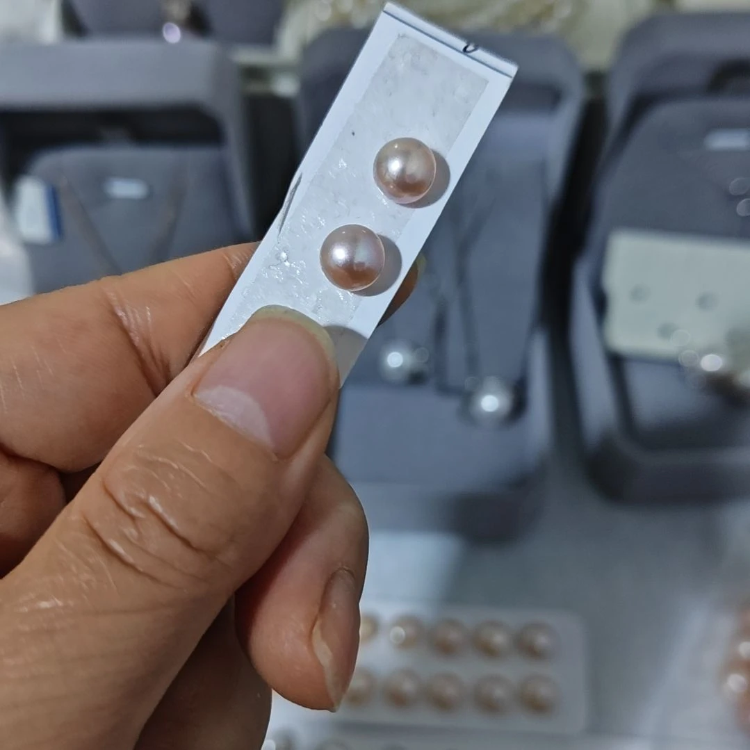 淡水珍珠7-8mm金紫色馒头对珠未镶嵌