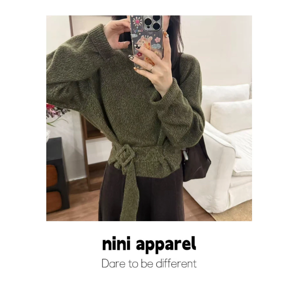 NiNi:法式设计感羊绒羊毛超糯腰带款套头针织毛衣～