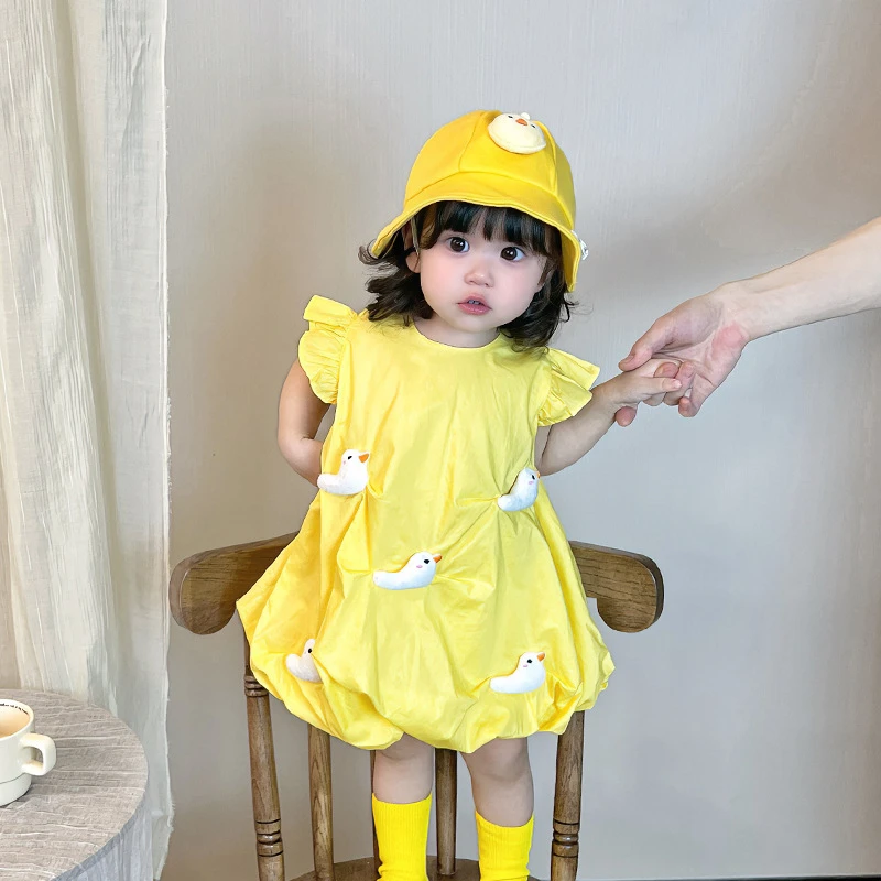 2025女宝宝夏季小黄鸭背心裙婴儿韩版连衣裙飞袖洋气裙子