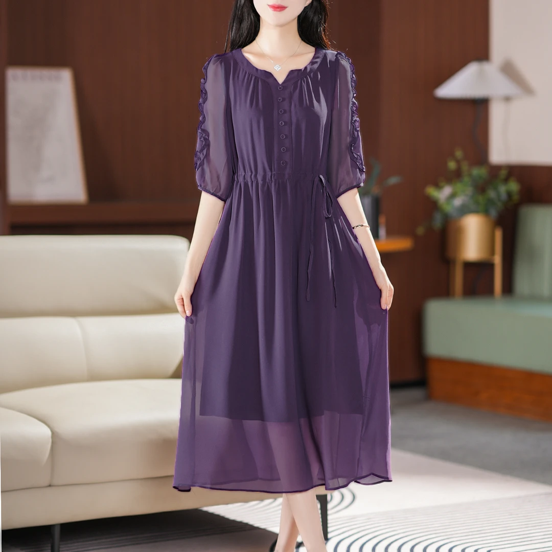 【夏季新款】夏季设计感法式v领收腰显瘦气质连衣裙BS4121 裙长117