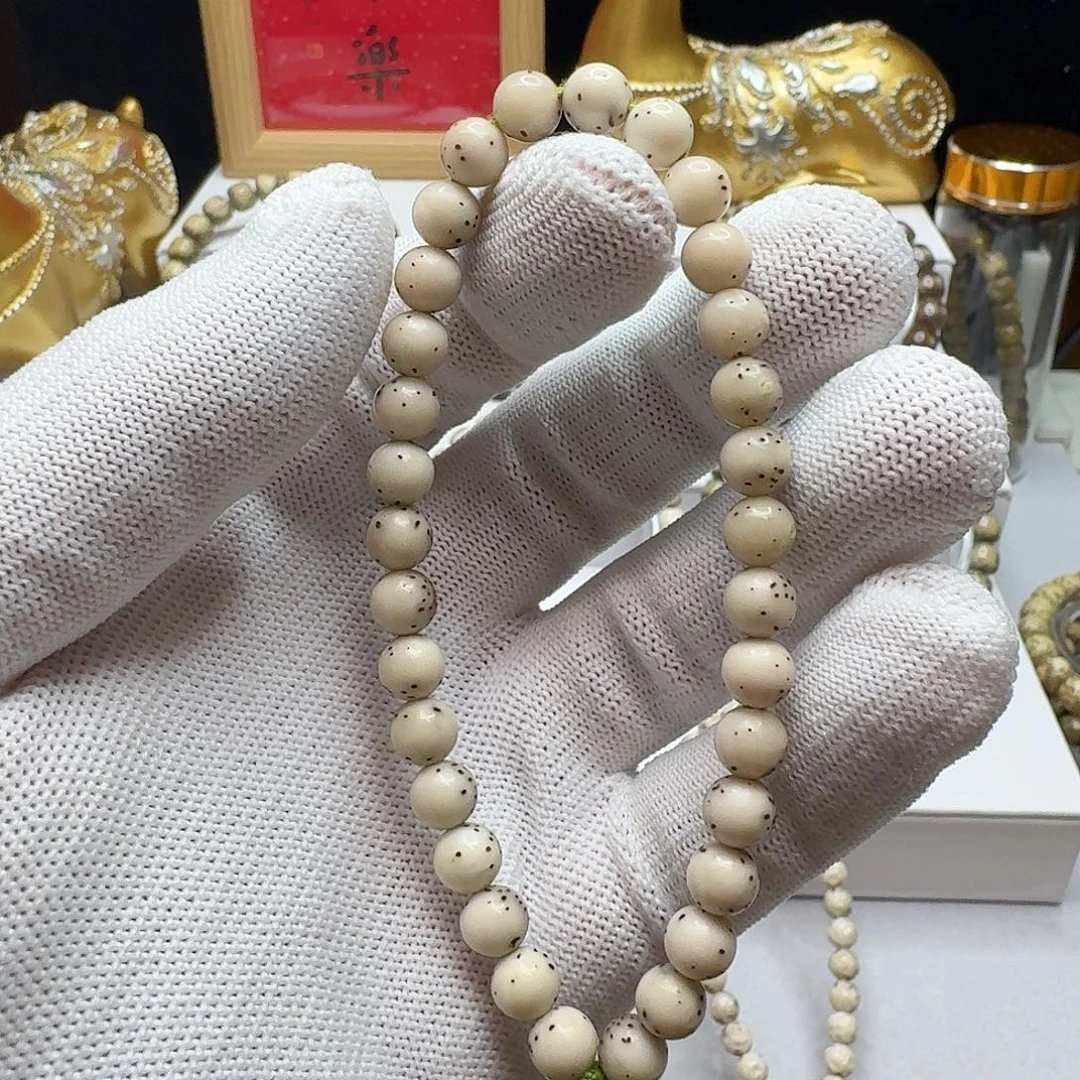 星月菩提手串石玉料7/7圆珠手持糯冰料通体留白小细星