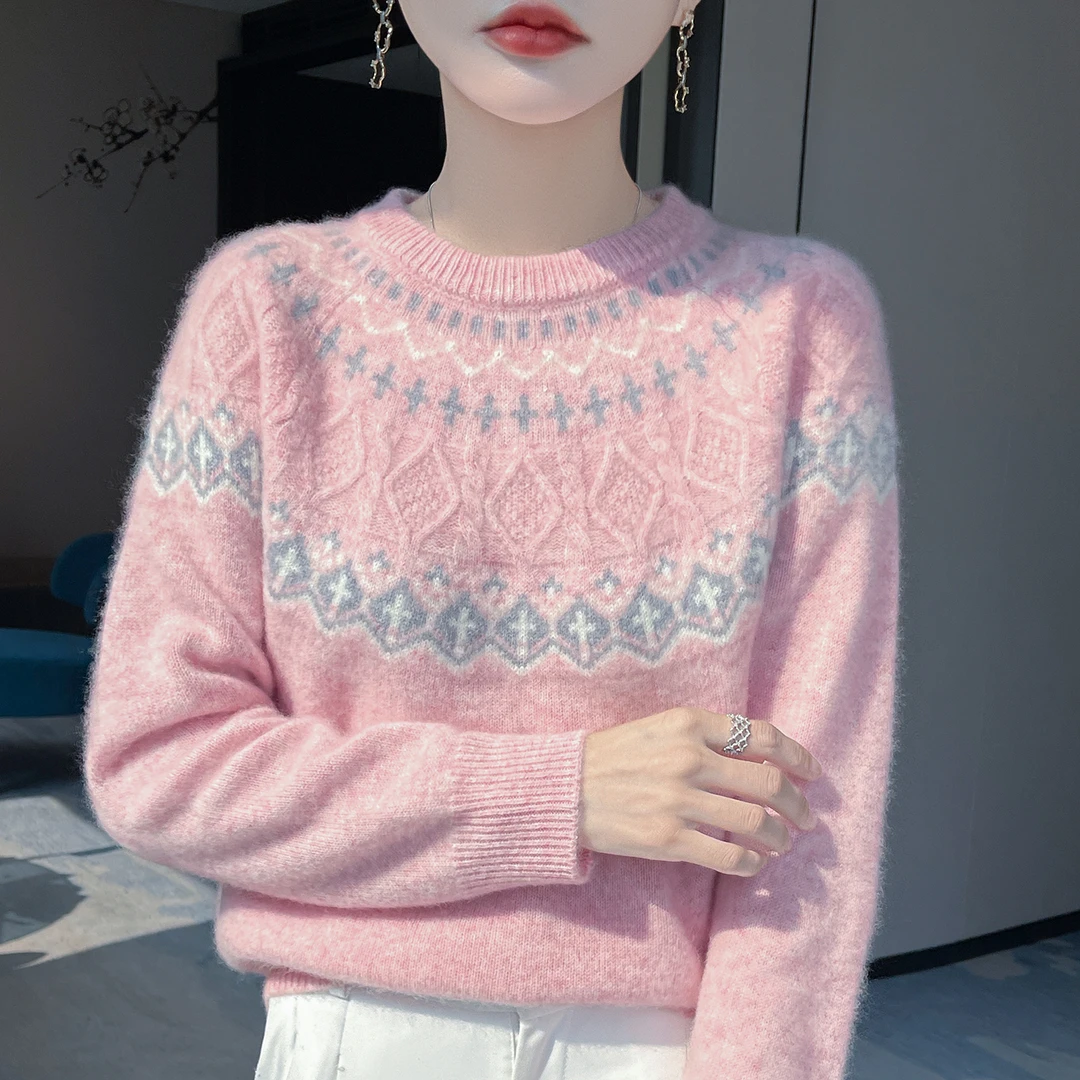 哥弟阿玛施正品爆款费尔岛重工圆领毛衣2025时尚秋冬内搭羊毛衫女