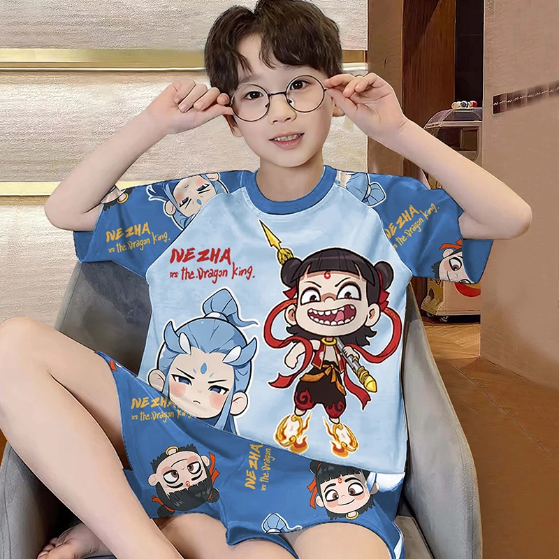 儿童睡衣男童纯棉男孩小孩大童薄款夏季哪吒2025新款夏天短袖全棉