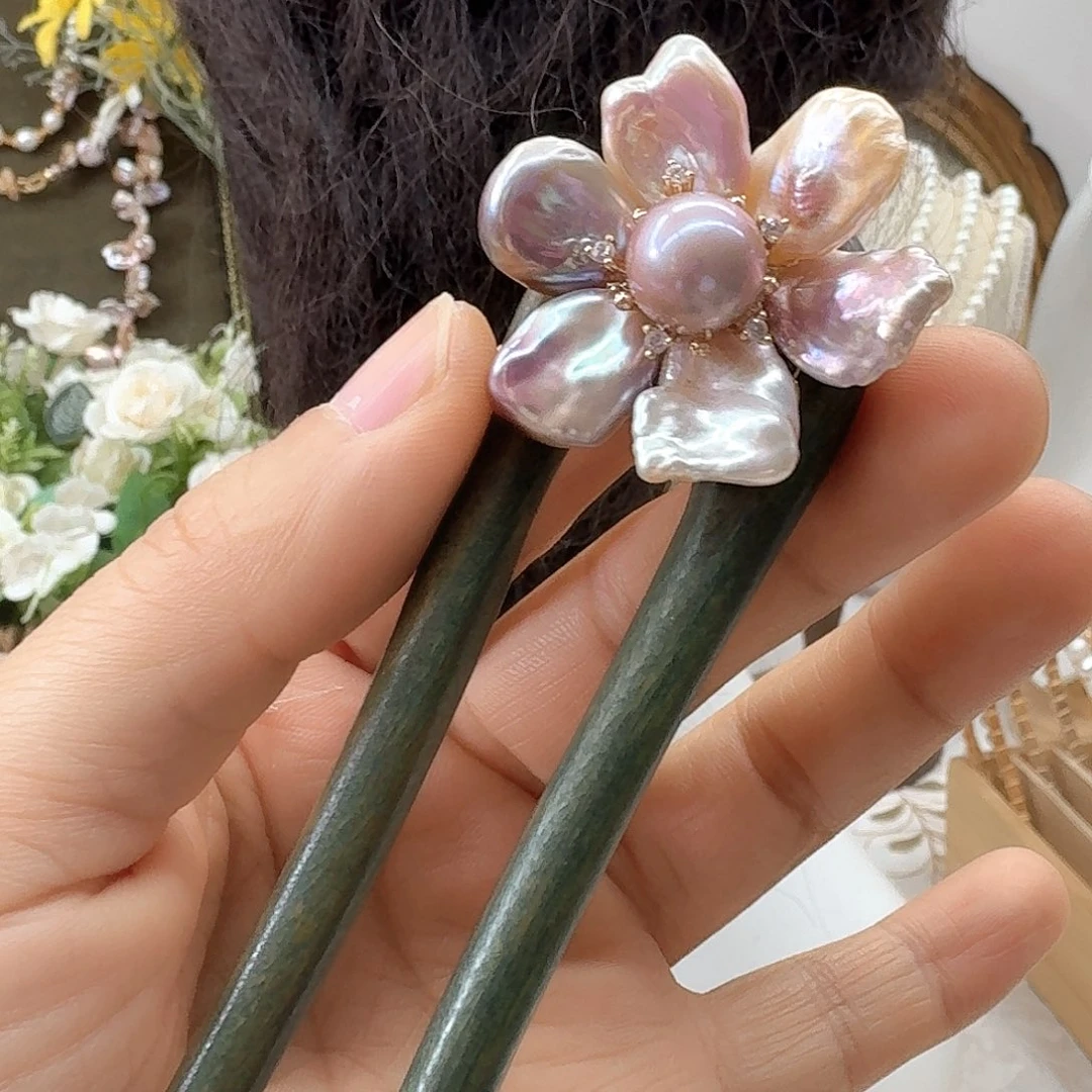 秀***银S925镶嵌淡水珍珠发饰