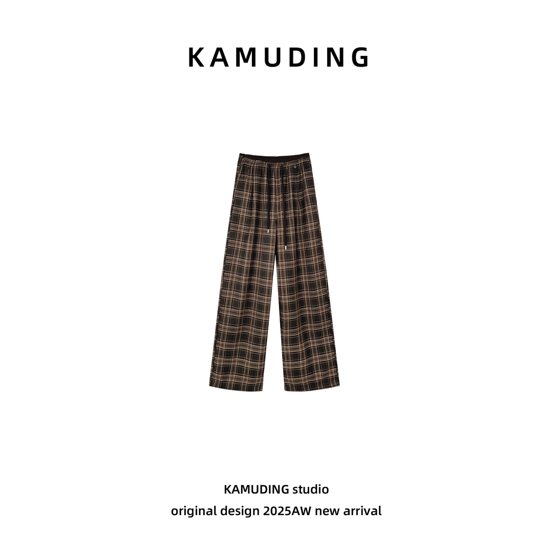 KAMUDING2025新款Y50时尚款高腰抽绳格纹阔腿裤25159