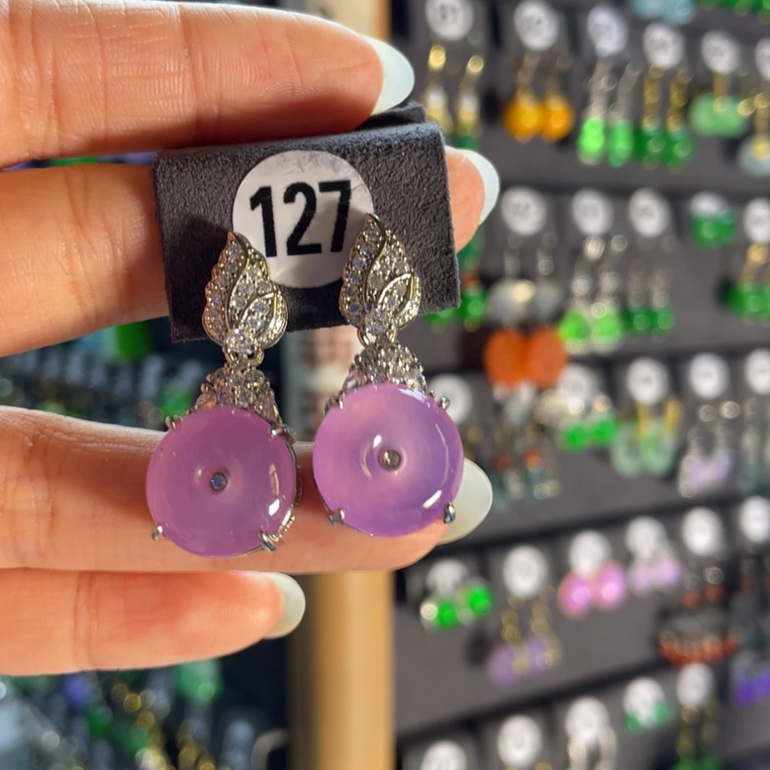 银S925镶嵌翡翠耳饰127