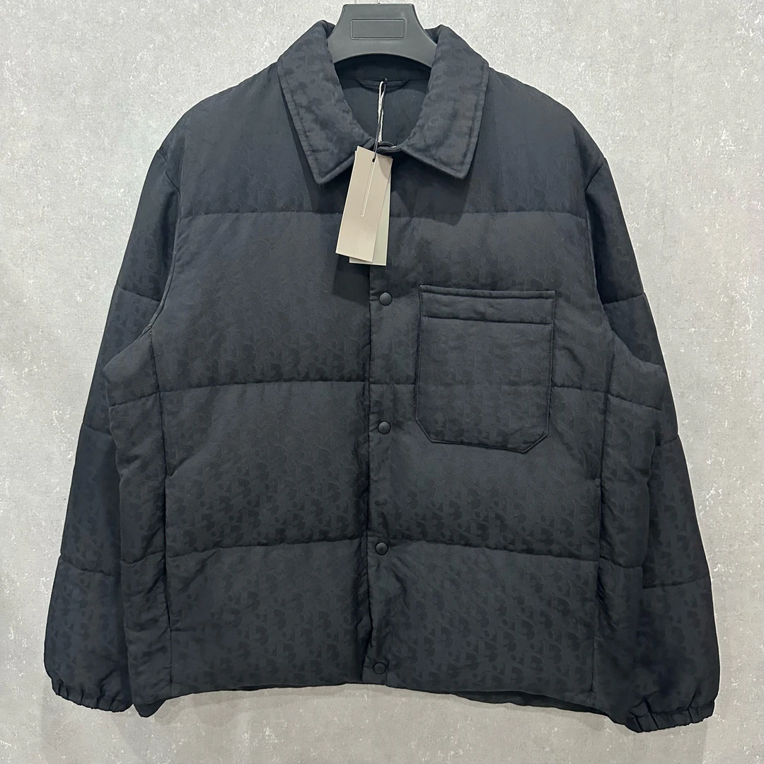 未使用 DIOR/迪奥 暗纹翻领满印衬衫式羽绒服外套52码/007149