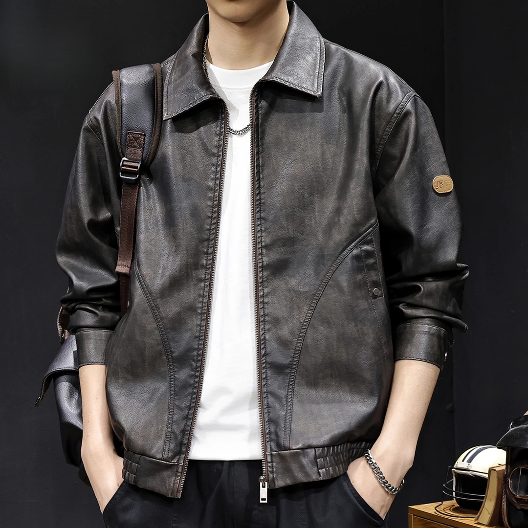 美式复古机车皮衣男士2025秋季新款高端潮牌宽松大码休闲夹克外套