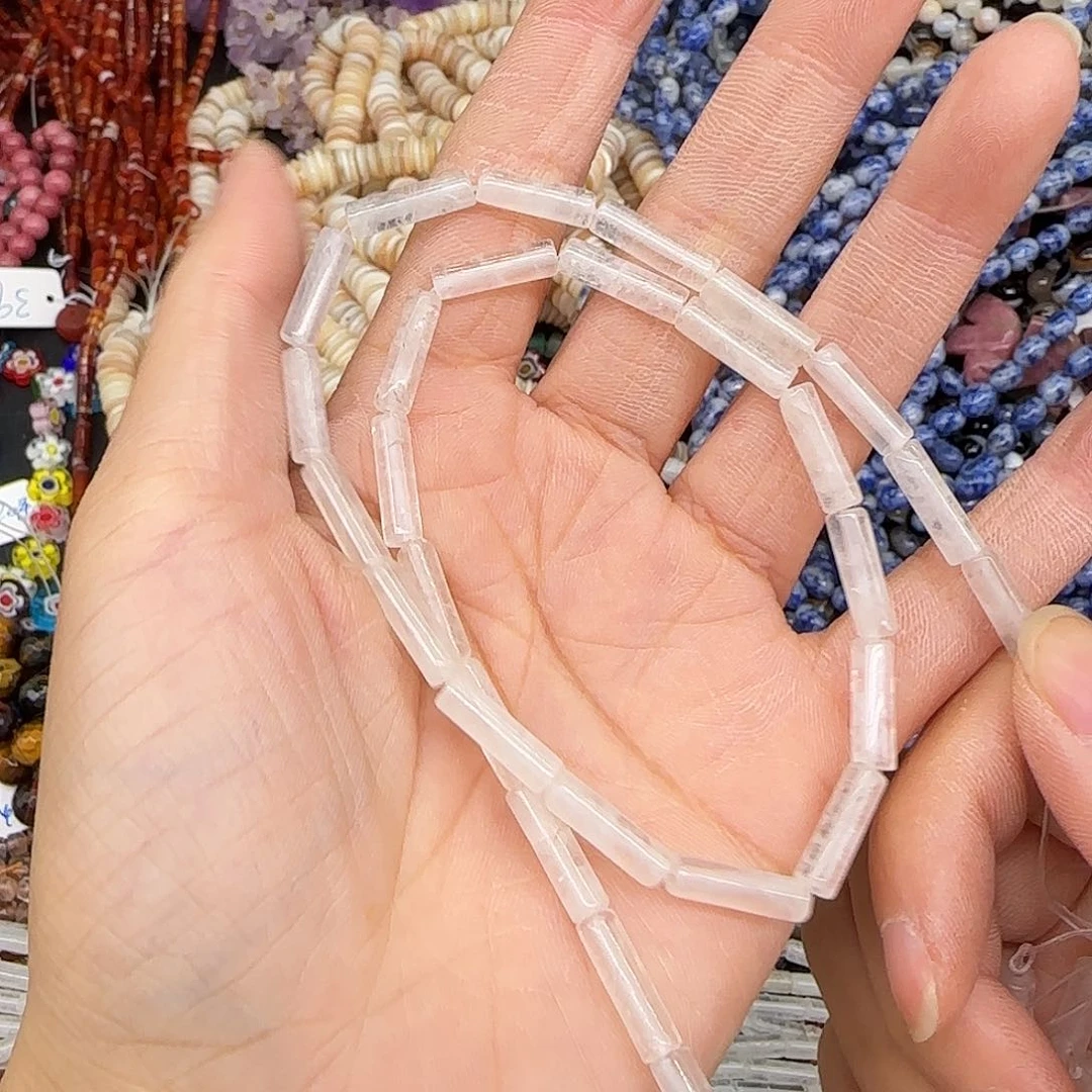 玛瑙/玉髓合金珠宝半成品白水晶管珠4-13mm一条