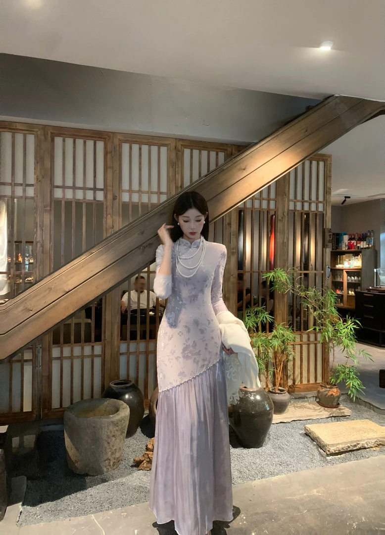 EIA一尧新中式国风【曲水流芳】清雅禅意气质旗袍连衣裙显瘦灵动裙