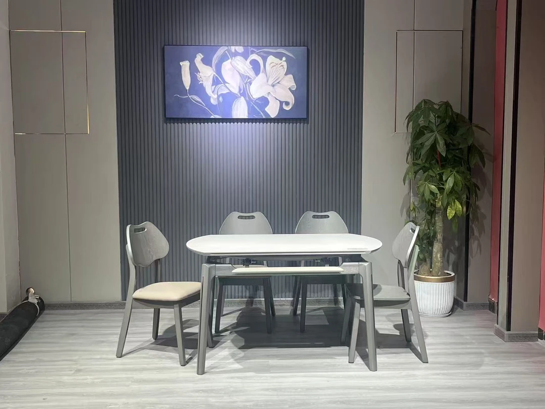 玉晶石餐桌可方可圆可拉伸缩岩板餐桌实木餐桌