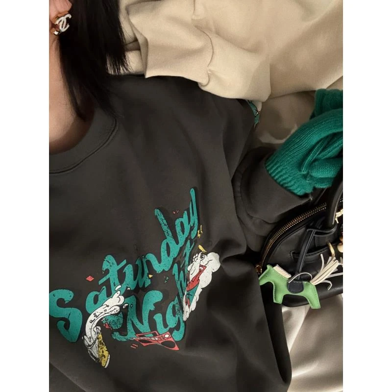 【加绒卫衣】加厚加绒廓形显瘦图案卫衣 J24W656