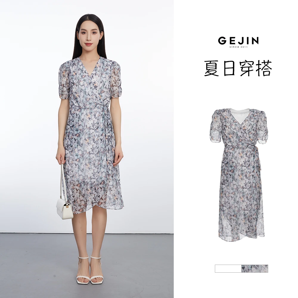 GEJIN/歌锦法式优雅浪漫茶歇裙秘境繁花气质显瘦连衣裙9252550269