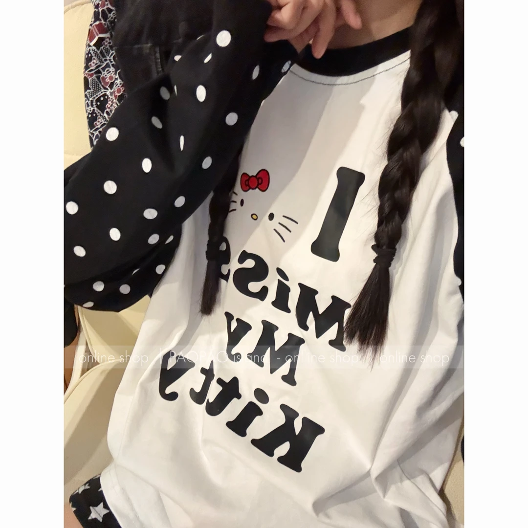 【泡泡island】韩系ins风波点插肩袖T恤上衣百搭宽松