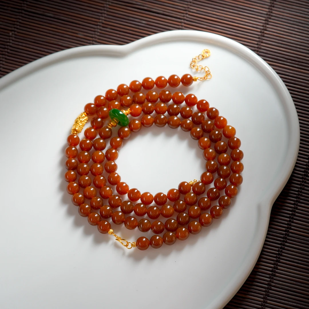 博姐·意惮丨和田玉老红糖18K金传世级项链约8mmD7212