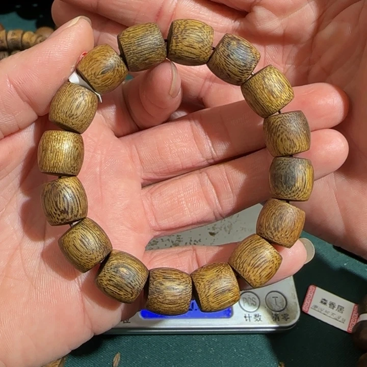 沉香手串白棋淳化老料鼓珠单圈1.3高货16.7克