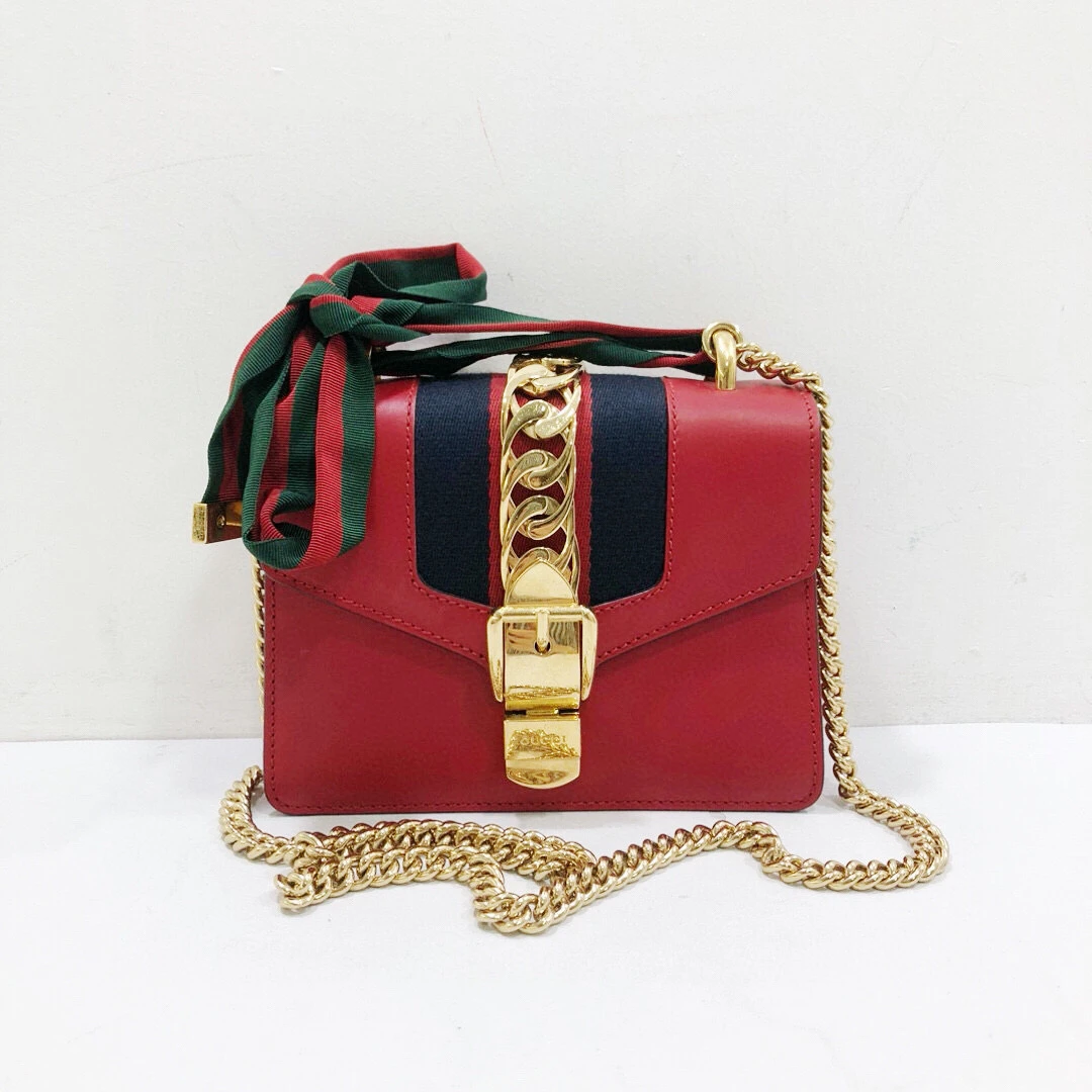 95新 GUCCI/古驰 全皮红金赛尔维亚单肩斜挎包