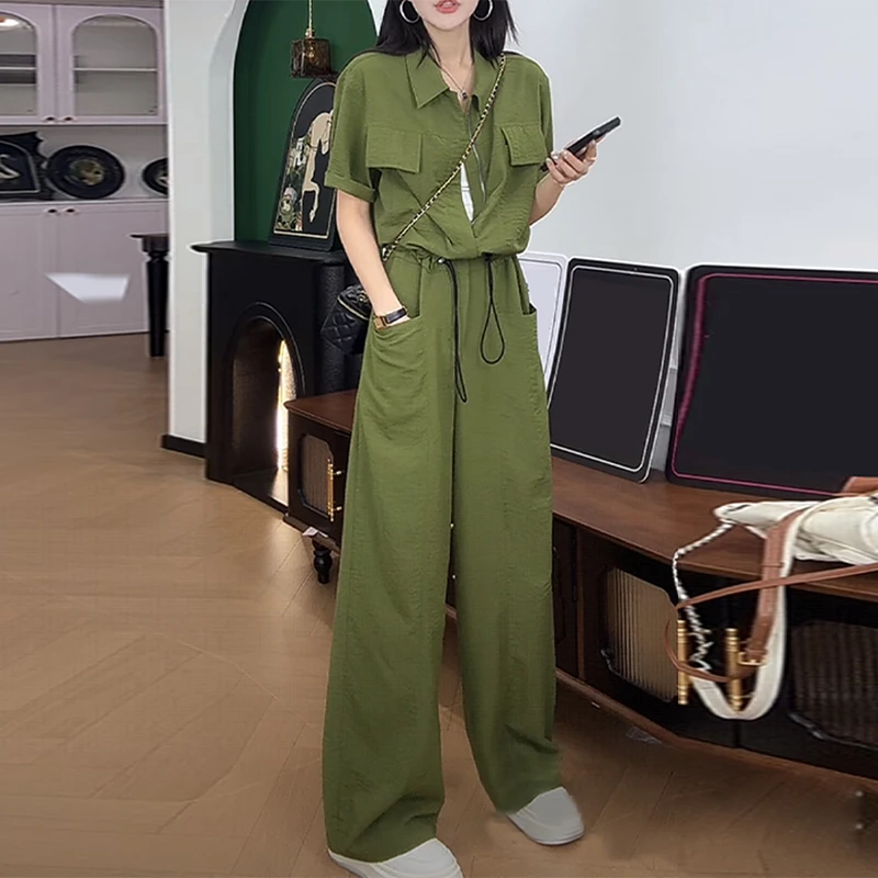 2025夏季新款高腰显瘦褶皱收腰时尚减龄连体裤外穿通勤女装一体裤