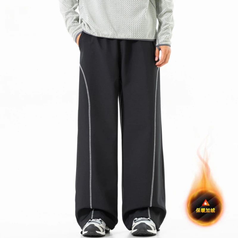 冬季新款户外运动哈苏线加绒防风防水冲锋裤男女直筒宽松休闲裤