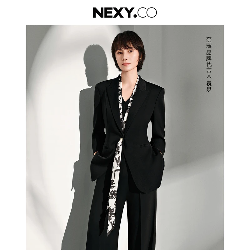 【商场同款】NEXY.CO/奈蔻显瘦气质时尚休闲黑色修身外套XA02022W0