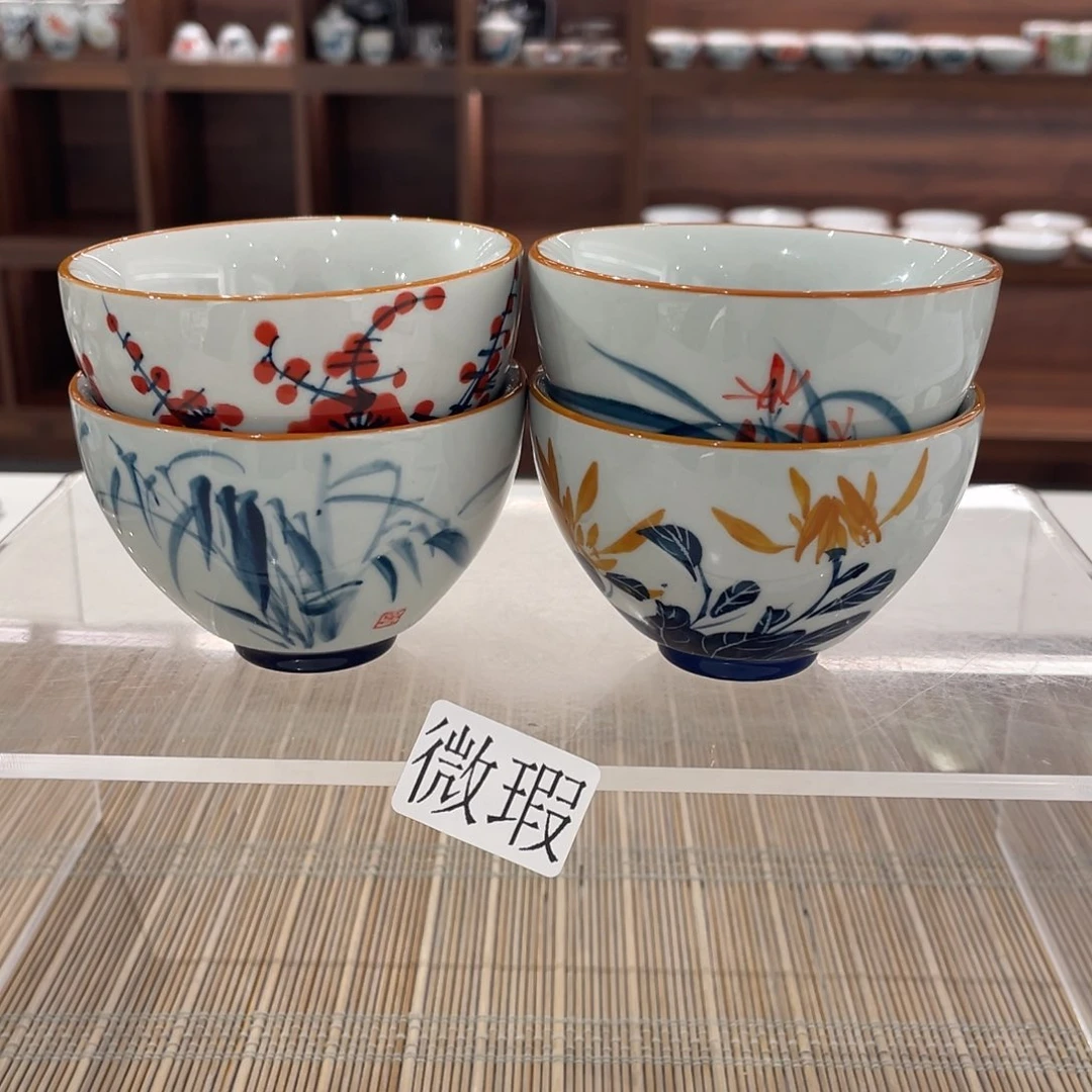 釉下手绘茶具微瑕