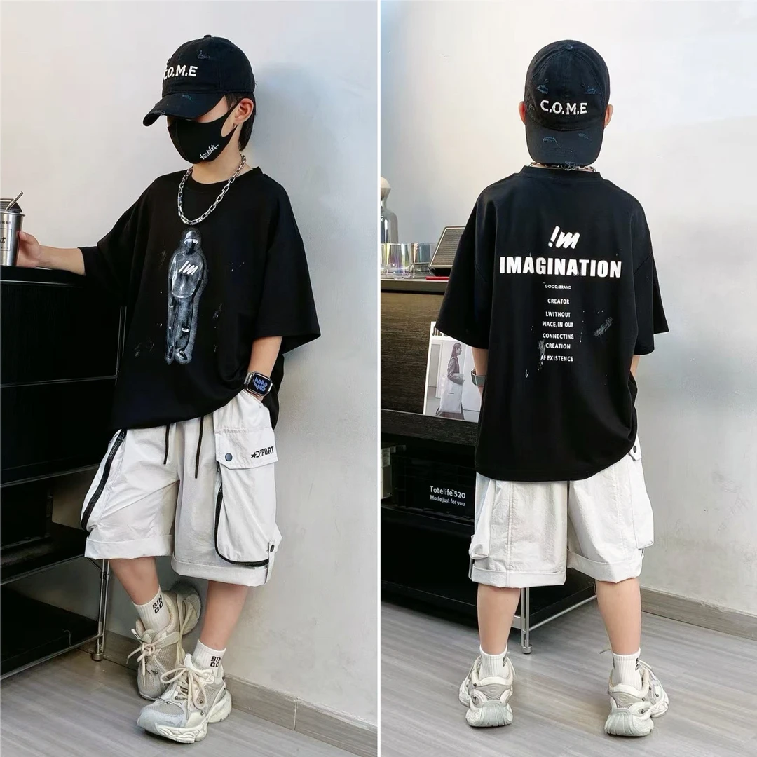 【嘟妈童装】儿童夏季宽松短袖中大童薄款简约T恤3031