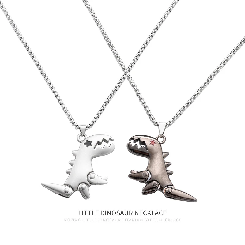 钛钢铅玻璃项链 小恐龙嘻哈风钛钢项链男夜店个性潮酷吊坠ins百搭