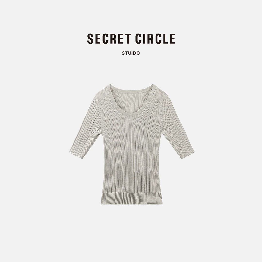 SECRET CIRCLE·秘社- 新款U型领半袖圆领小开衫针织上衣 29094