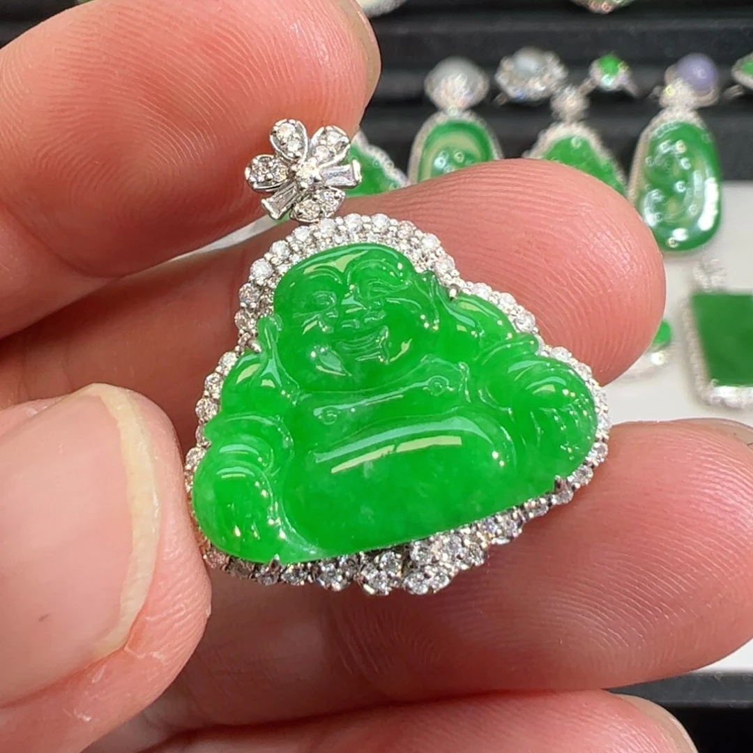 翡翠吊坠(不含链)18K金镶嵌