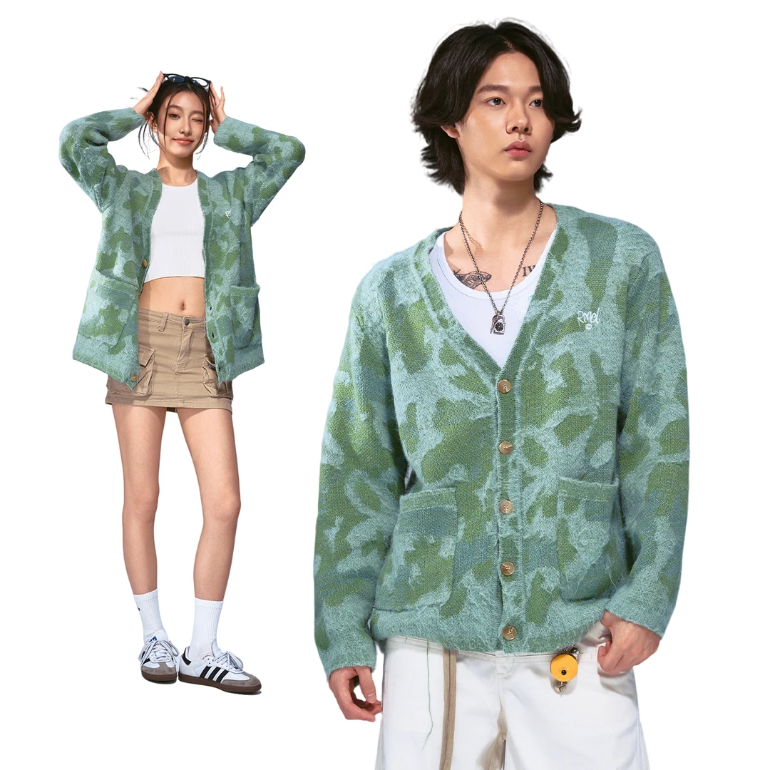 Remedy 秋冬款慵懒风V领开衫毛衣男女潮牌宽松休闲提花针织外套