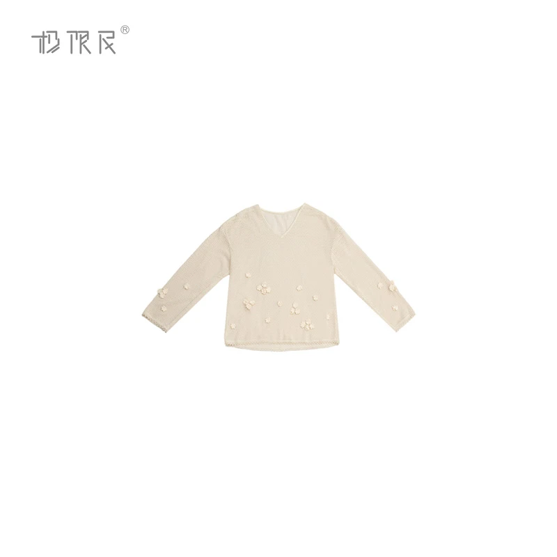 极限民《春织》春夏季欧若风甜美立体花朵镂空上衣F5114Y0703