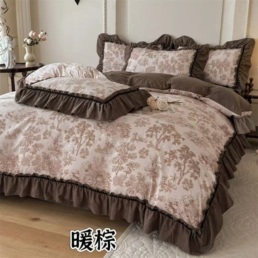 月亮家-高端新品-复古风高端提花水洗亚麻四件套-暖棕/礼包装