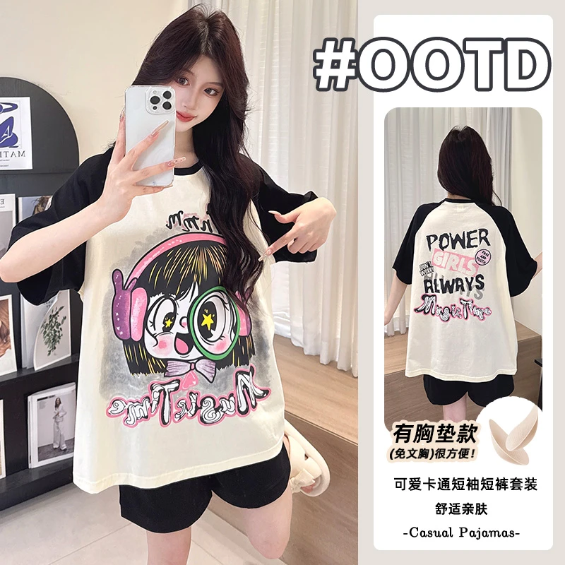 爆款网红减龄时尚宽松版型睡衣女2025夏季短袖短裤睡衣家居服套装